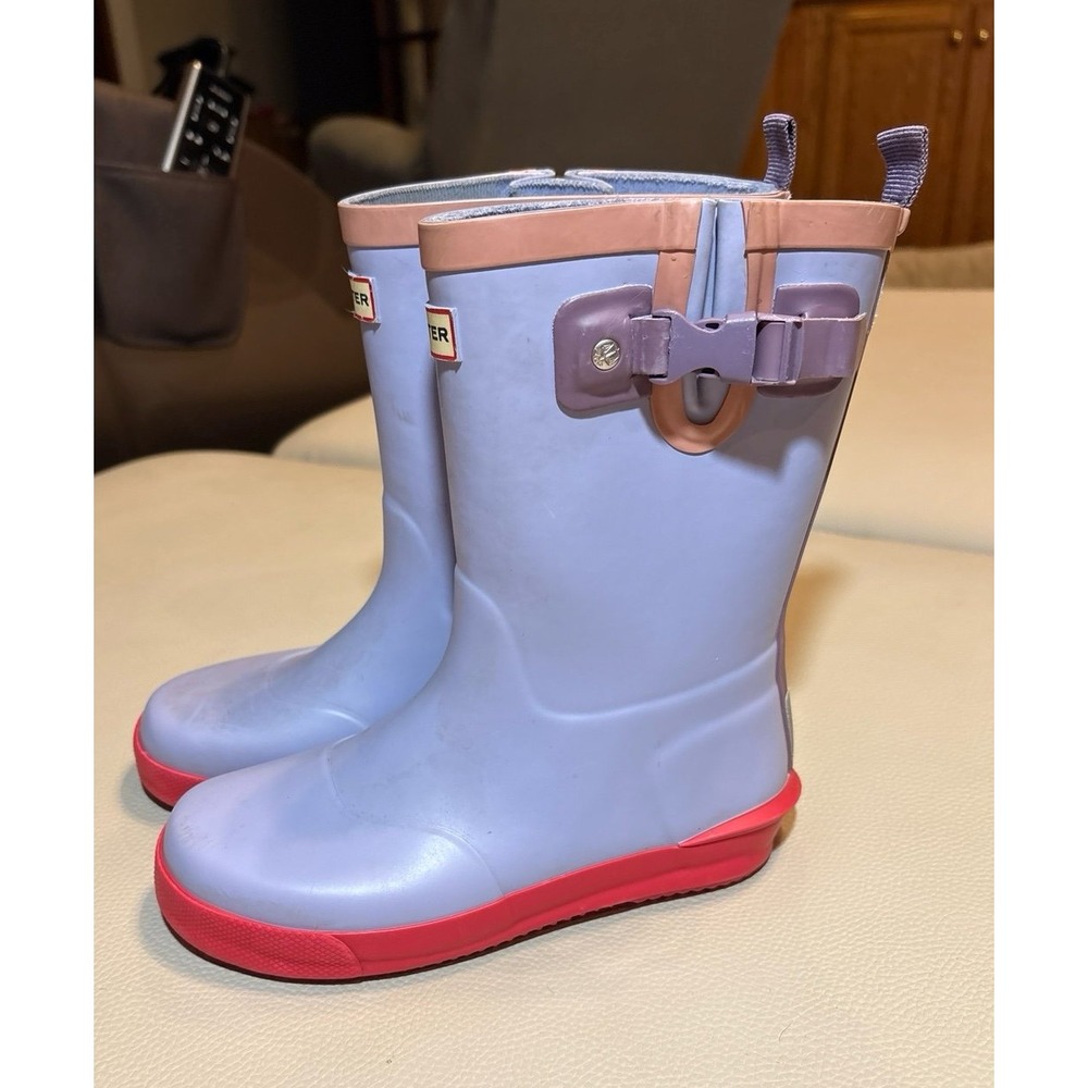 Kids size 13 Hunter Purple Rain Boots with Pink Trim